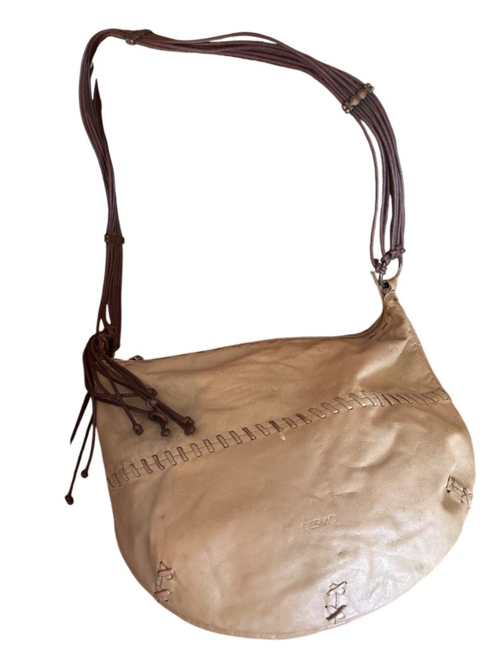 Vintage Desmo Italian Leather Hobo Bag Braided Brown Strap & Brass Accents - Picture 14 of 16
